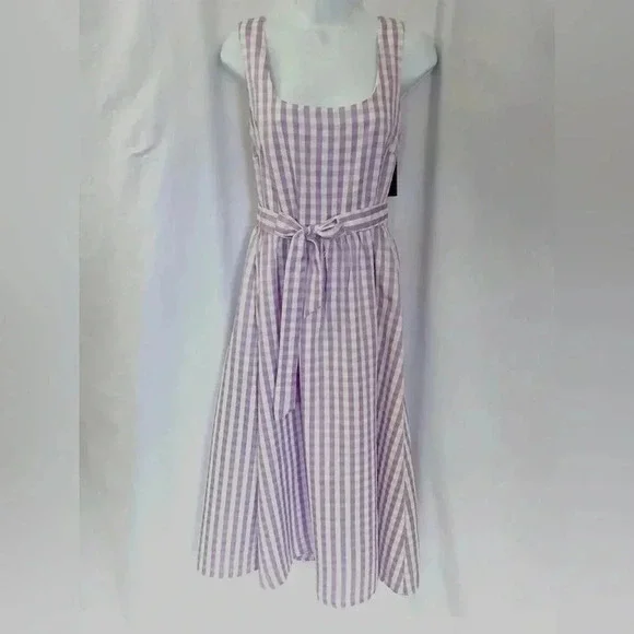 DKNY Lavender/White  Check Sleeveless Scoop Neck Dress - Picture 2 of 9